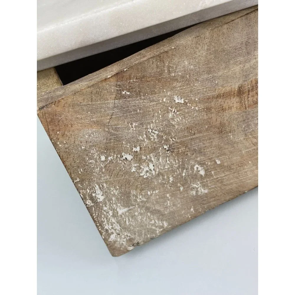 Portofino Home Marble Top Wooden Trinket Jewelry Box Made in India Decor White